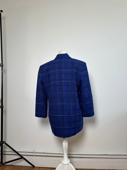 Vintage Dior Checked Wool Blend Blazer Blue L