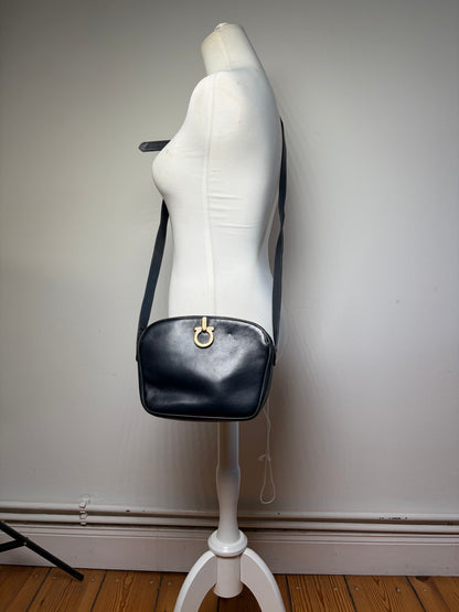 Vintage Salvatore Ferragamo Gancini Flap Crossbody Bag Late 1980s Black