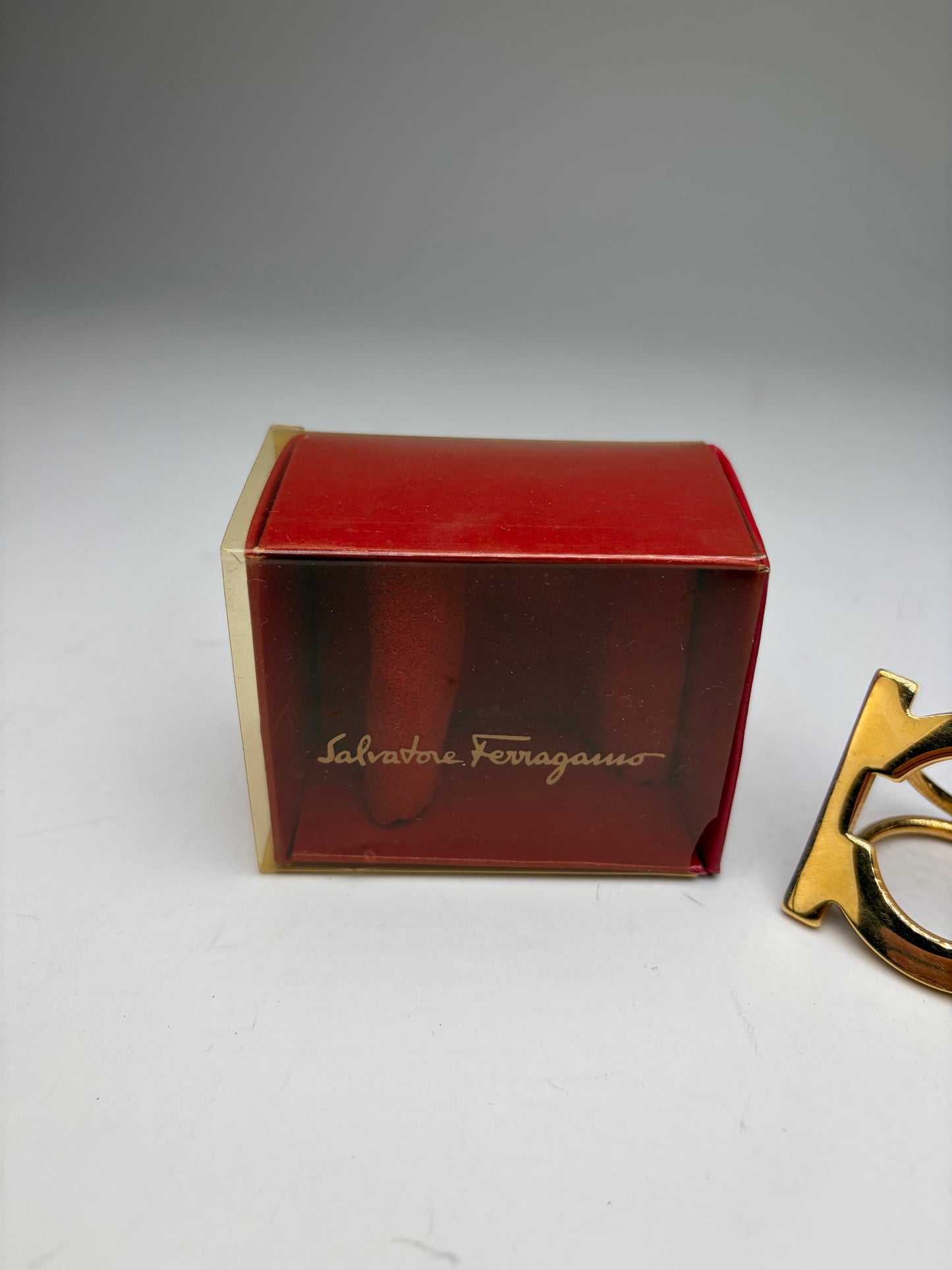 Vintage Ferragamo Gold Metal Ring with Box