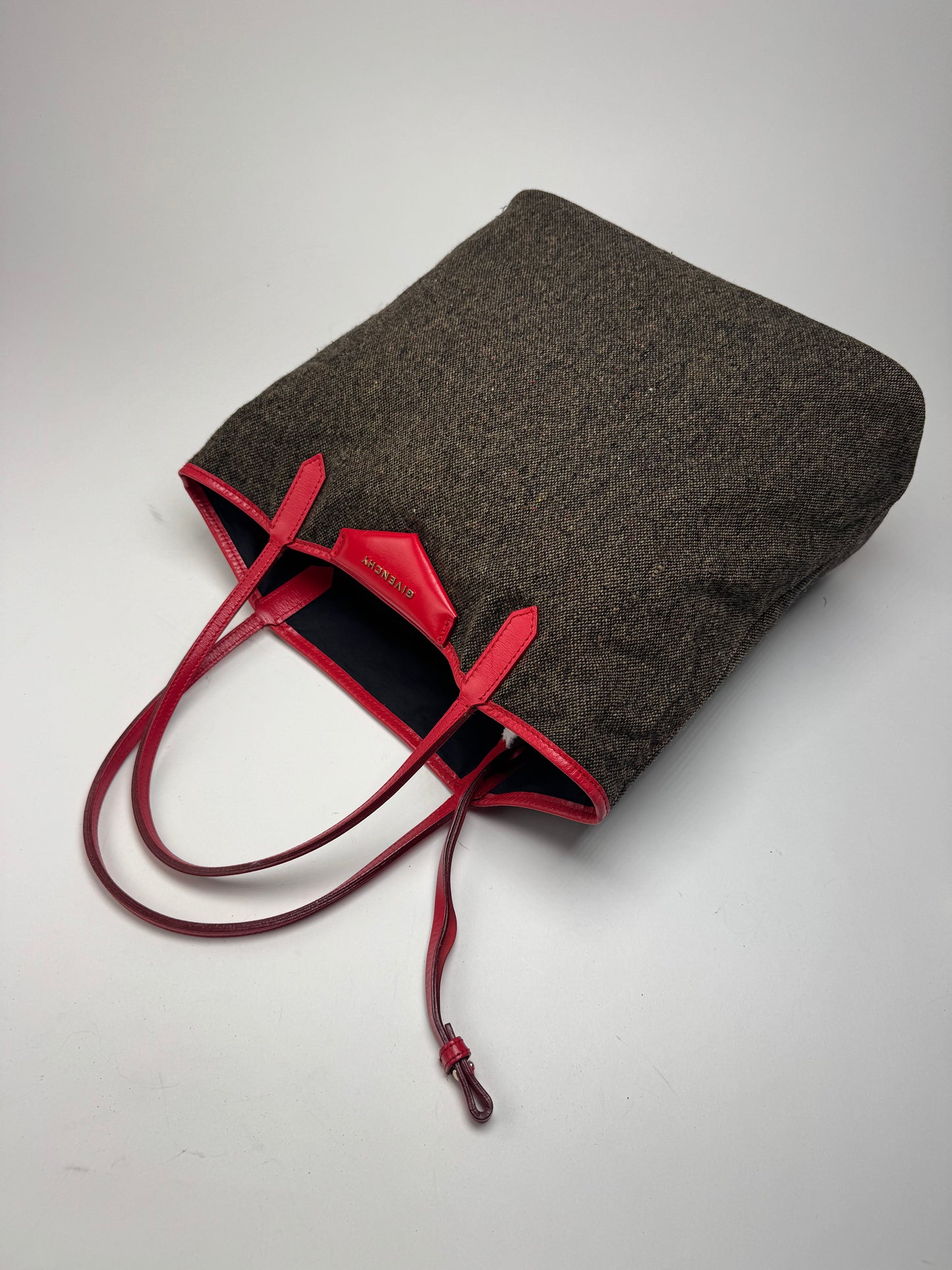 Vintage Givenchy Antigona Wool Patent Leather Tote Bag grey Red