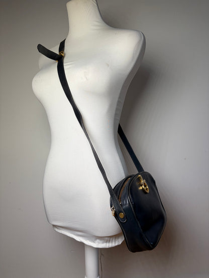 Vintage Salvatore Ferragamo Gancini Flap Crossbody Bag Late 1980s Black