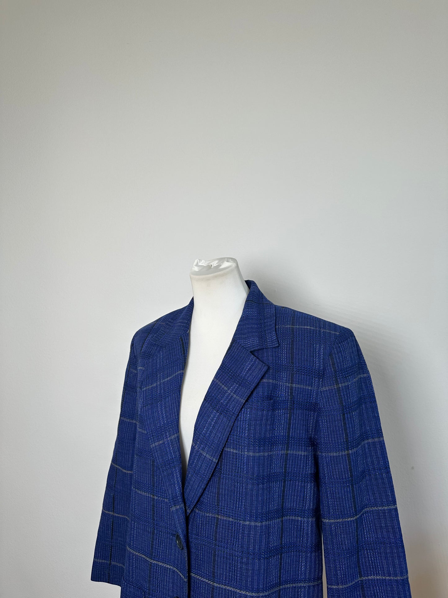Vintage Dior Checked Wool Blend Blazer Blue L