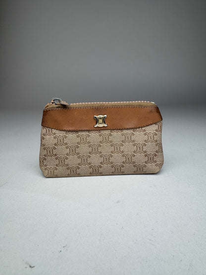 Vintage Celine Paris Leather Monogram Purse Beige Brown