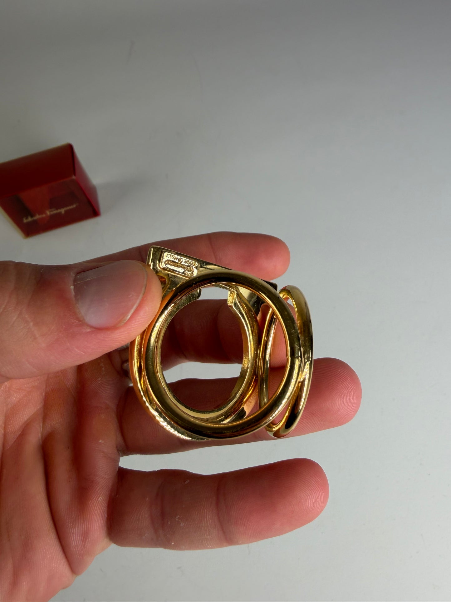 Vintage Ferragamo Gold Metal Ring with Box