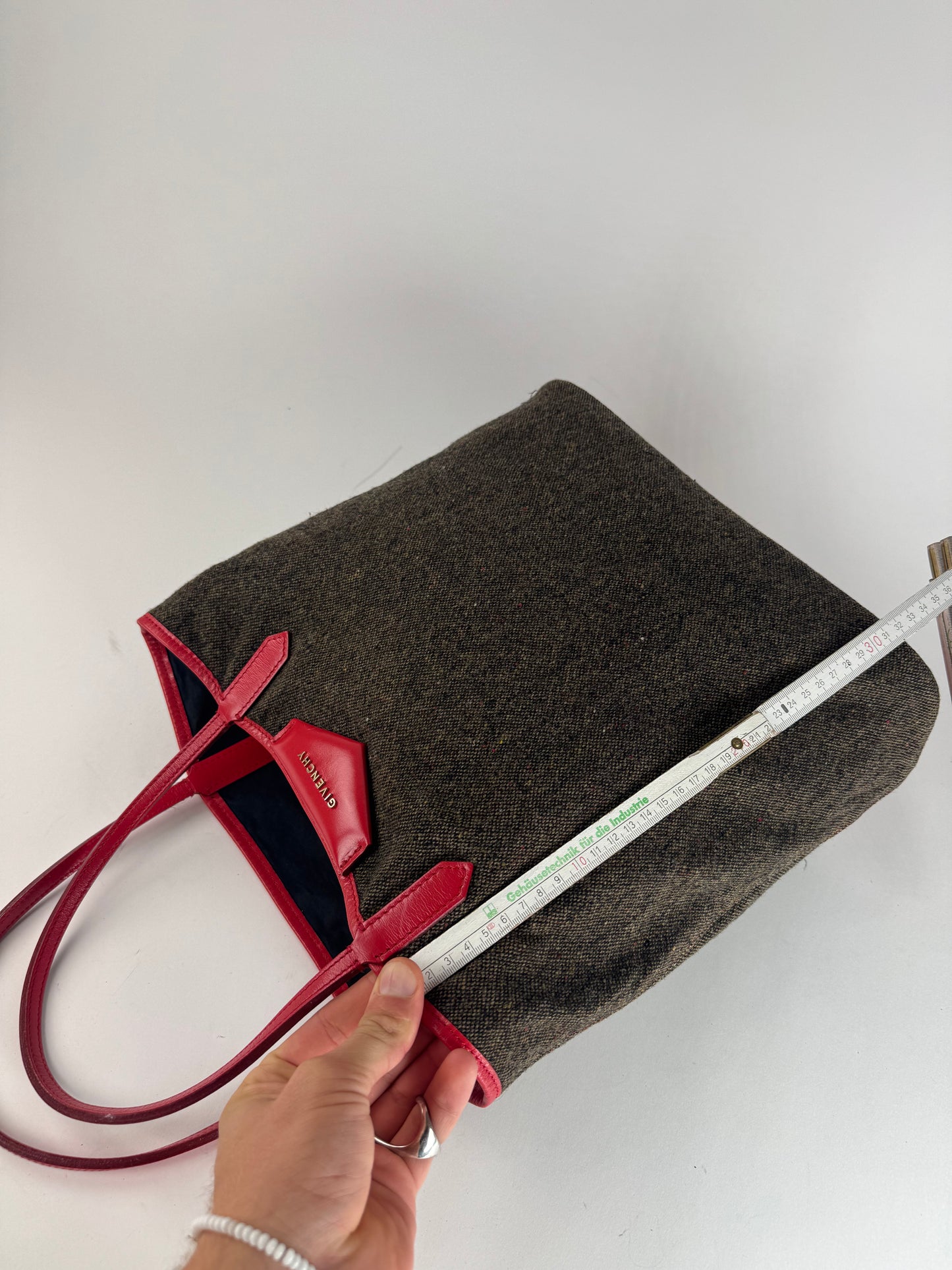 Vintage Givenchy Antigona Wool Patent Leather Tote Bag grey Red