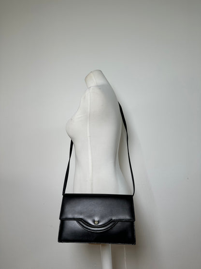 Vintage Givenchy 4G Logo Leather Flap Crossbody Bag Late 1980s Black