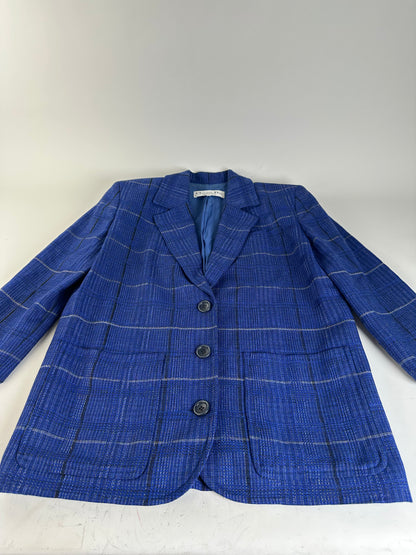 Vintage Dior Checked Wool Blend Blazer Blue L