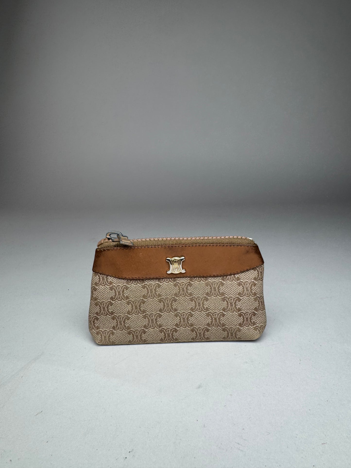 Vintage Celine Paris Leather Monogram Purse Beige Brown