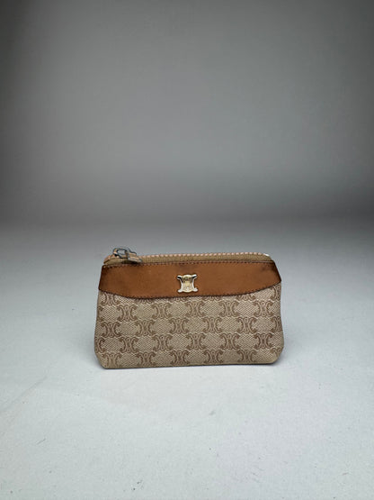 Vintage Celine Paris Leather Monogram Purse Beige Brown