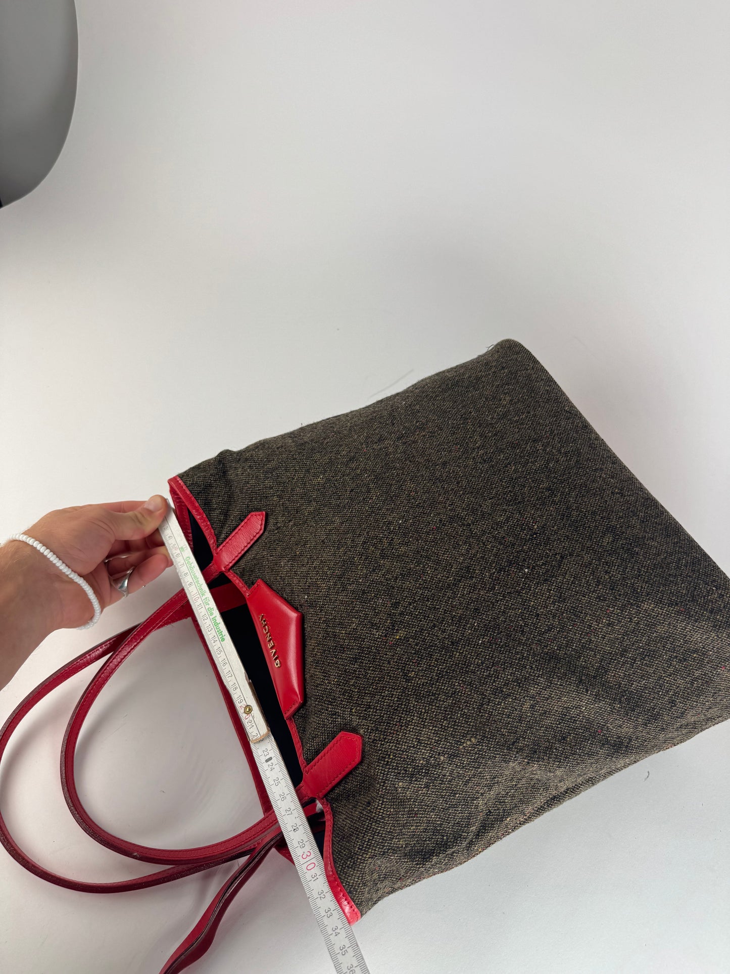 Vintage Givenchy Antigona Wool Patent Leather Tote Bag grey Red