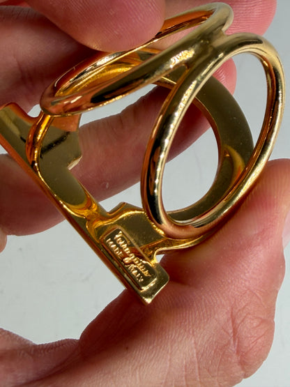 Vintage Ferragamo Gold Metal Ring with Box