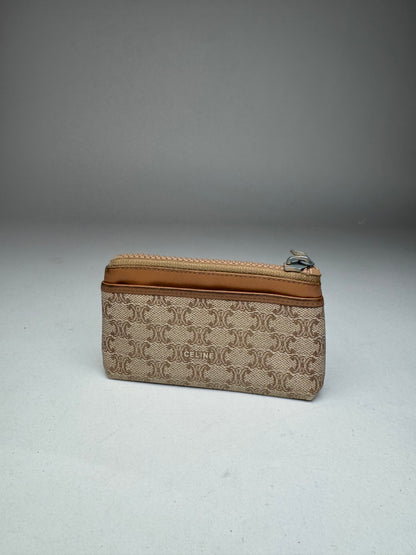 Vintage Celine Paris Leather Monogram Purse Beige Brown
