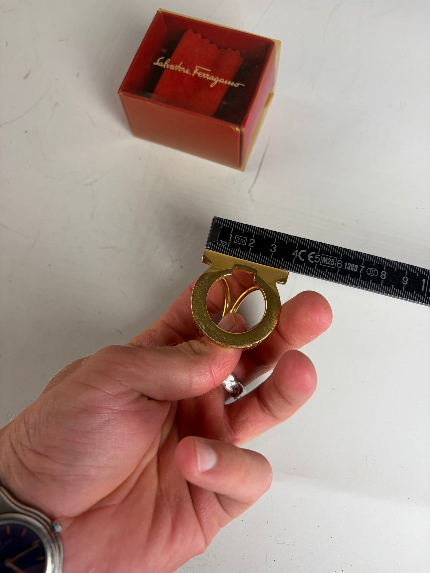 Vintage Ferragamo Gold Metal Ring with Box