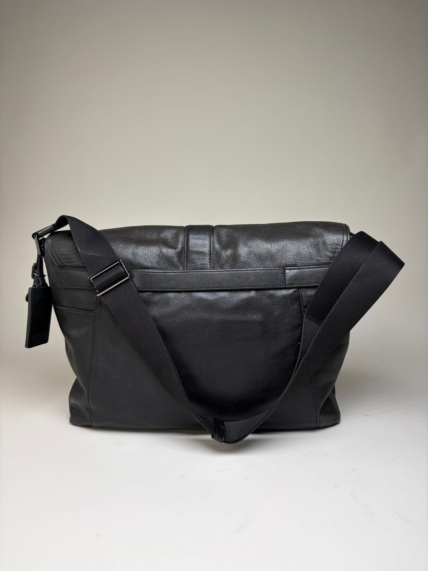 Vintage Tumi Leather Messenger Bag Black Silver
