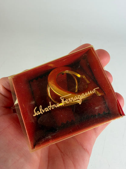Vintage Ferragamo Gold Metal Ring with Box
