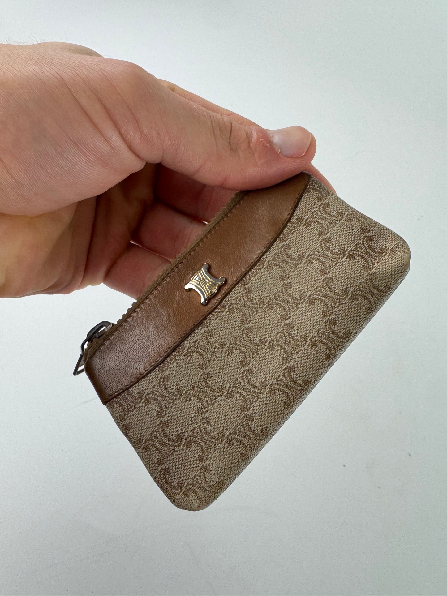 Vintage Celine Paris Leather Monogram Purse Beige Brown