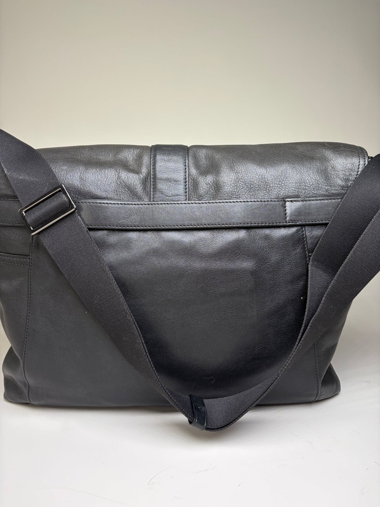 Vintage Tumi Leather Messenger Bag Black Silver