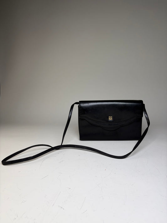 Vintage Givenchy Leather Evening Bag Black Gold Clasp