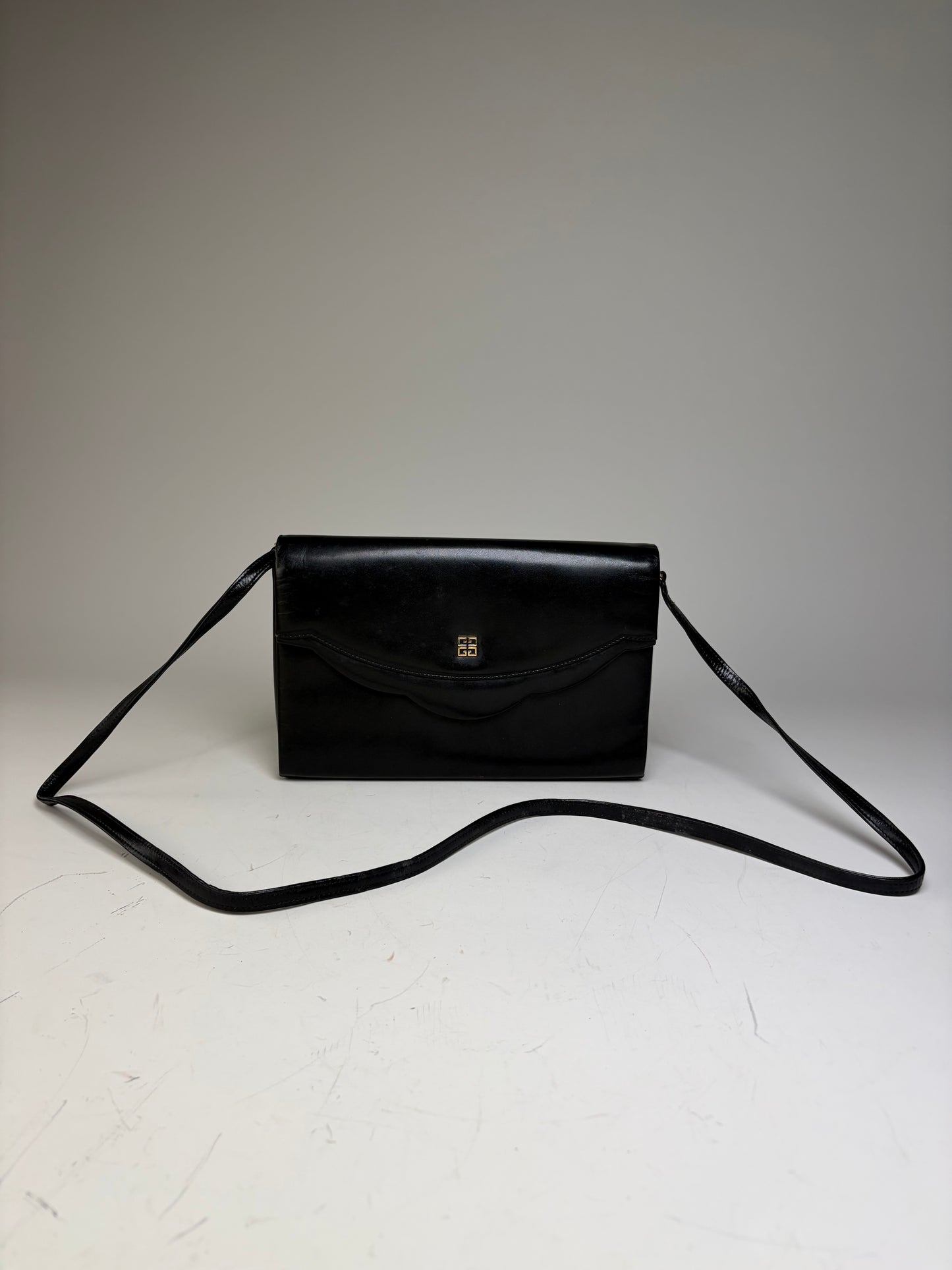 Vintage Givenchy Leather Evening Bag Black Gold Clasp