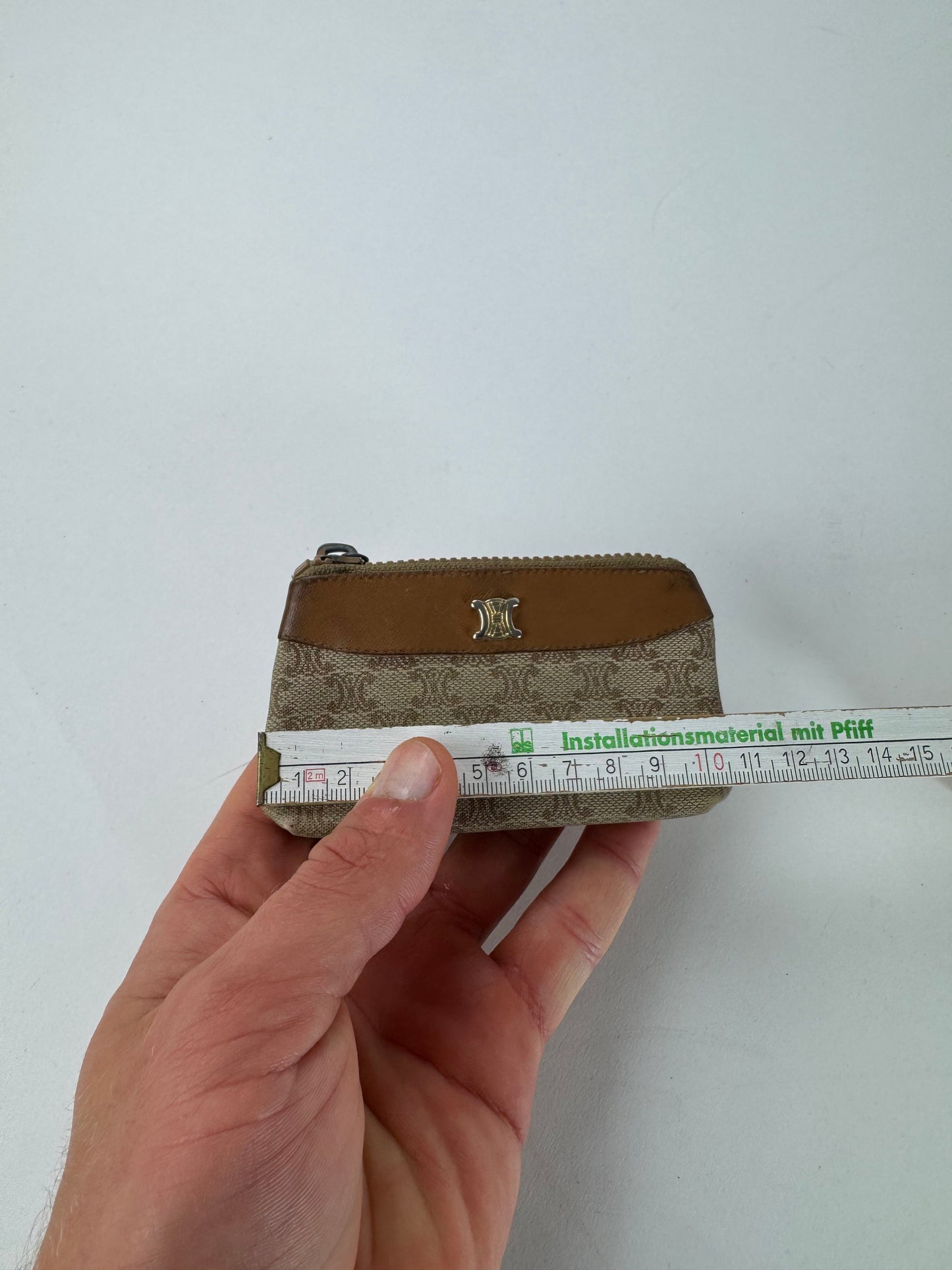 Vintage Celine Paris Leather Monogram Purse Beige Brown