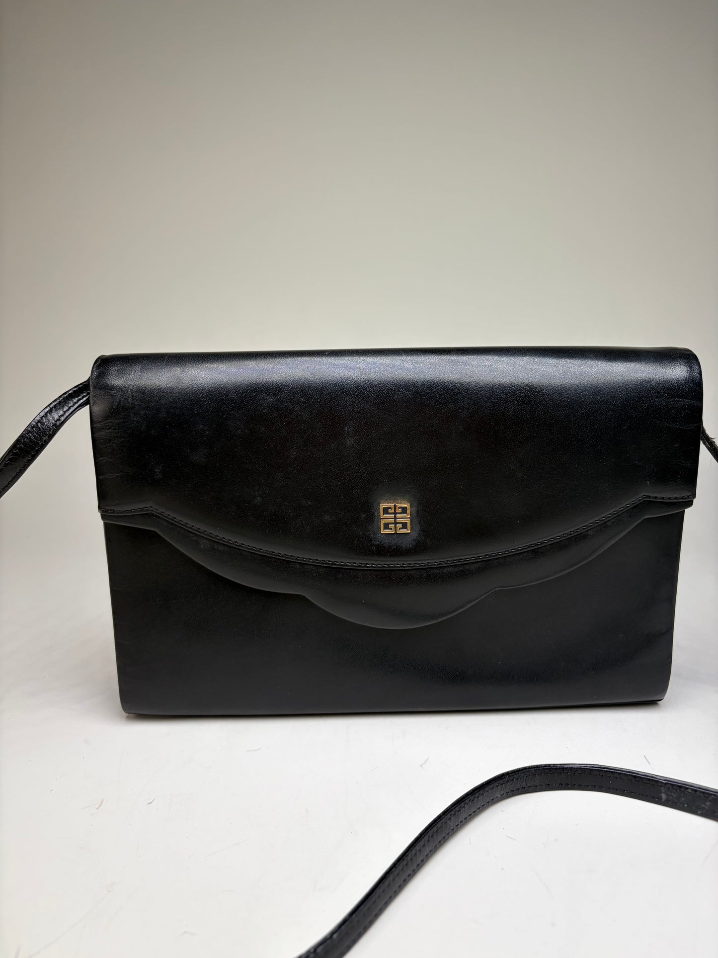 Vintage Givenchy Leather Evening Bag Black Gold Clasp