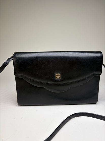 Vintage Givenchy Leather Evening Bag Black Gold Clasp