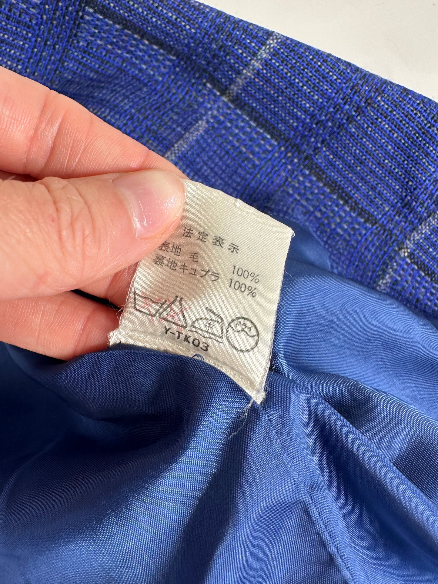Vintage Dior Checked Wool Blend Blazer Blue L