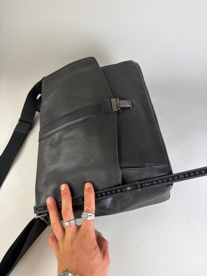 Vintage Tumi Leather Messenger Bag Black Silver