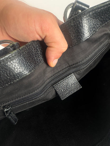 Vintage Gucci Monogram Leather canvas tote bag black