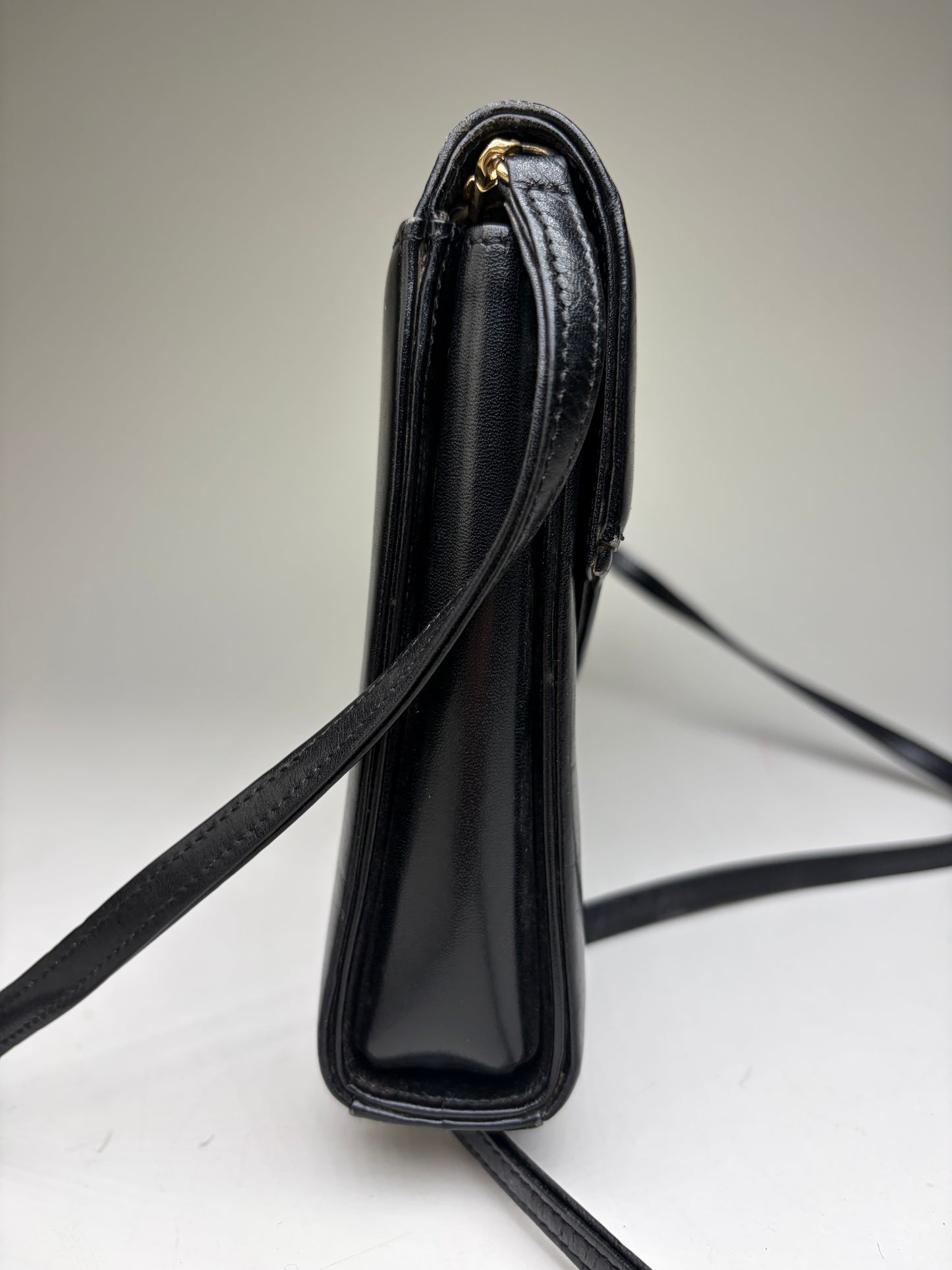 Vintage Givenchy Leather Evening Bag Black Gold Clasp