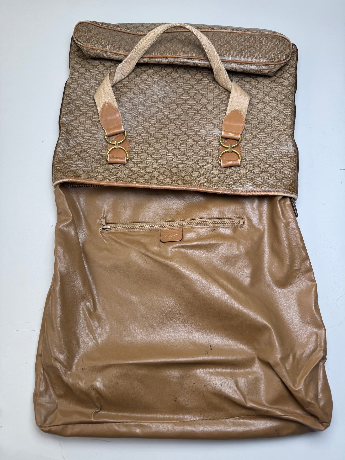 Vintage Celine Macadam Canvas Tote Bag Tan Beige Gold