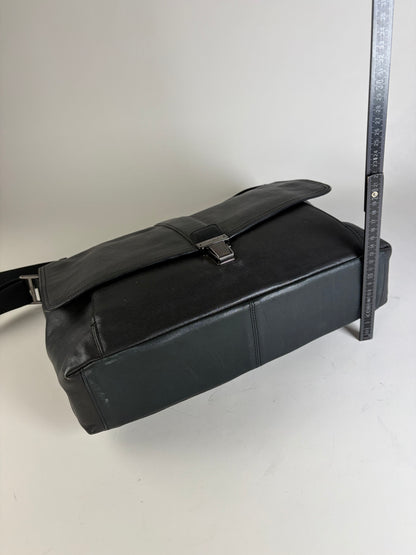 Vintage Tumi Leather Messenger Bag Black Silver