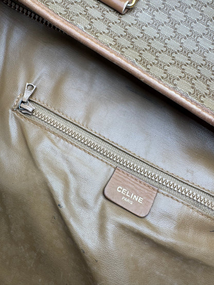 Vintage Celine Macadam Canvas Tote Bag Tan Beige Gold