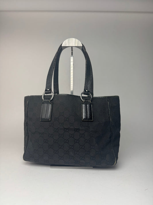 Sac fourre-tout vintage en toile et cuir monogramme Gucci noir