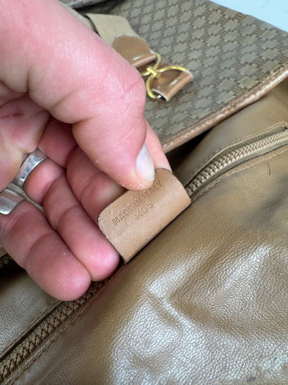 Vintage Celine Macadam Canvas Tote Bag Tan Beige Gold