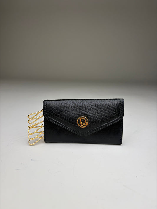 Vintage Dior Leather Card Holder Black Gold
