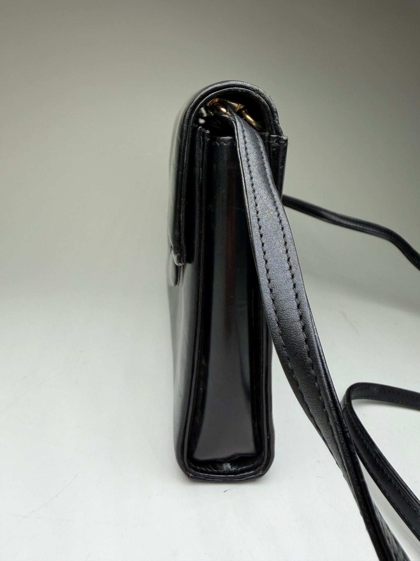 Vintage Givenchy Leather Evening Bag Black Gold Clasp
