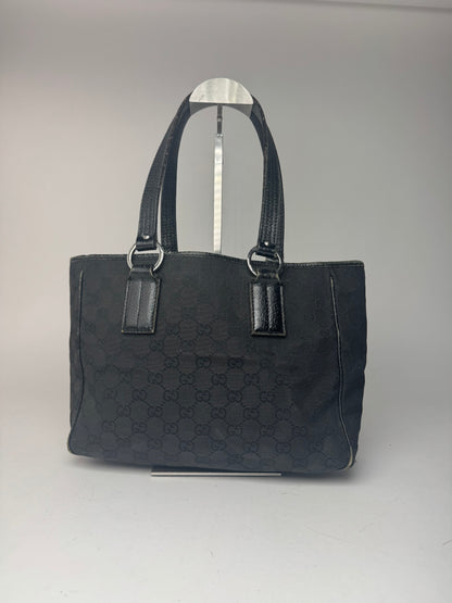 Vintage Gucci Monogram Leather canvas tote bag black