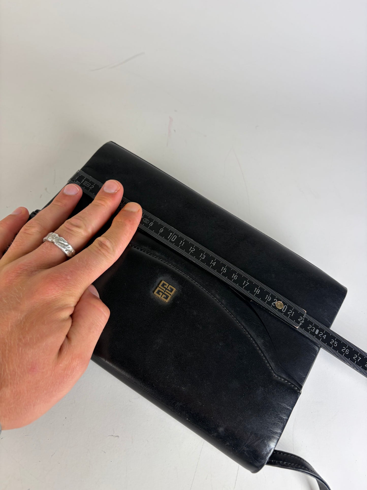 Vintage Givenchy Leather Evening Bag Black Gold Clasp