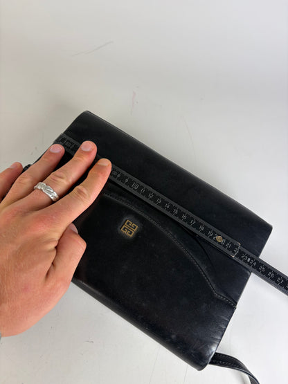 Vintage Givenchy Leather Evening Bag Black Gold Clasp