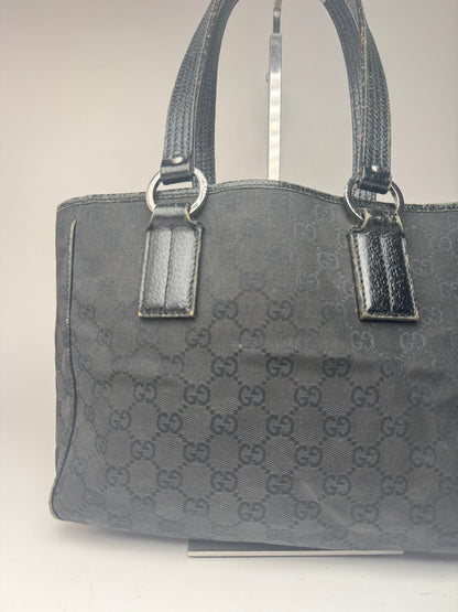 Vintage Gucci Monogram Leather canvas tote bag black