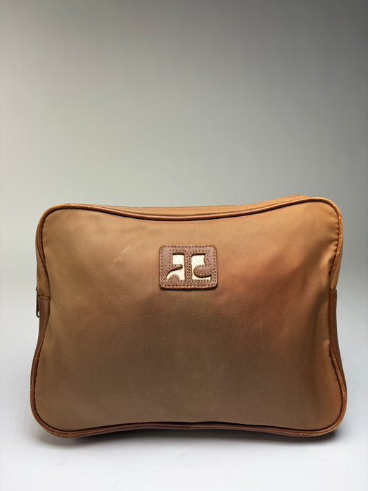 Vintage Courrèges Coated Canvas Cosmetic Pouch Late 1970s Tan