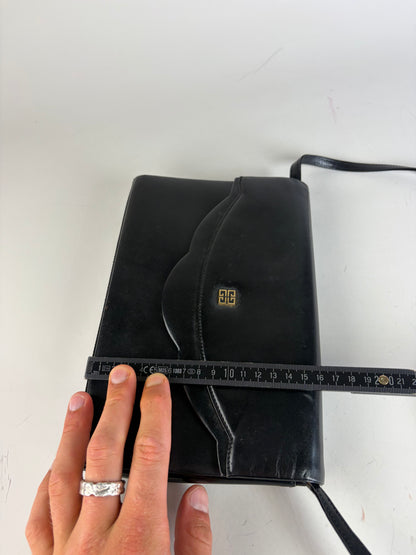 Vintage Givenchy Leather Evening Bag Black Gold Clasp