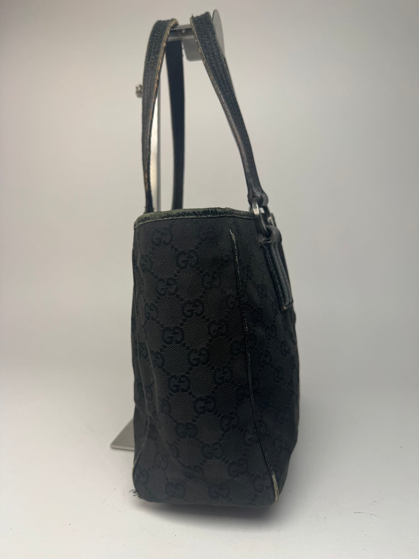 Vintage Gucci Monogram Leather canvas tote bag black