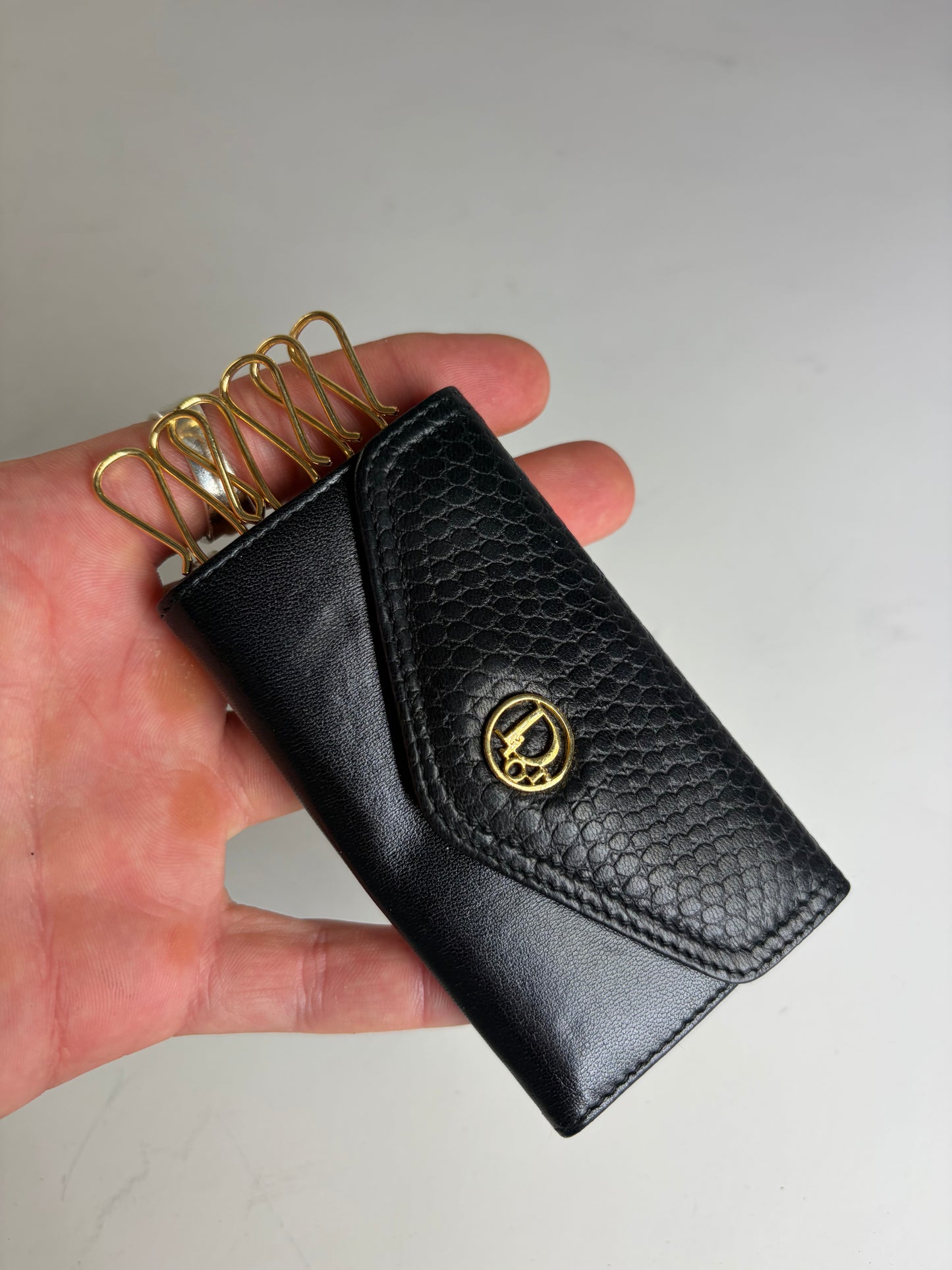 Vintage Dior Leather Card Holder Black Gold