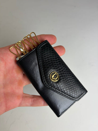 Vintage Dior Leather Card Holder Black Gold