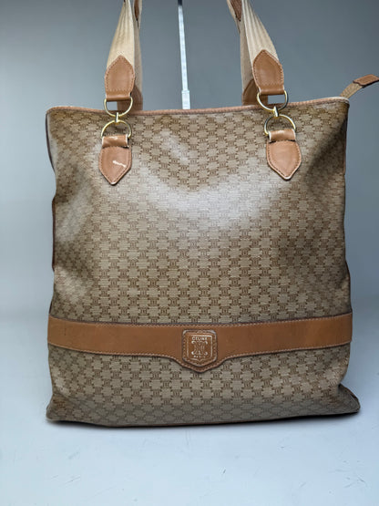 Vintage Celine Macadam Canvas Tote Bag Tan Beige Gold