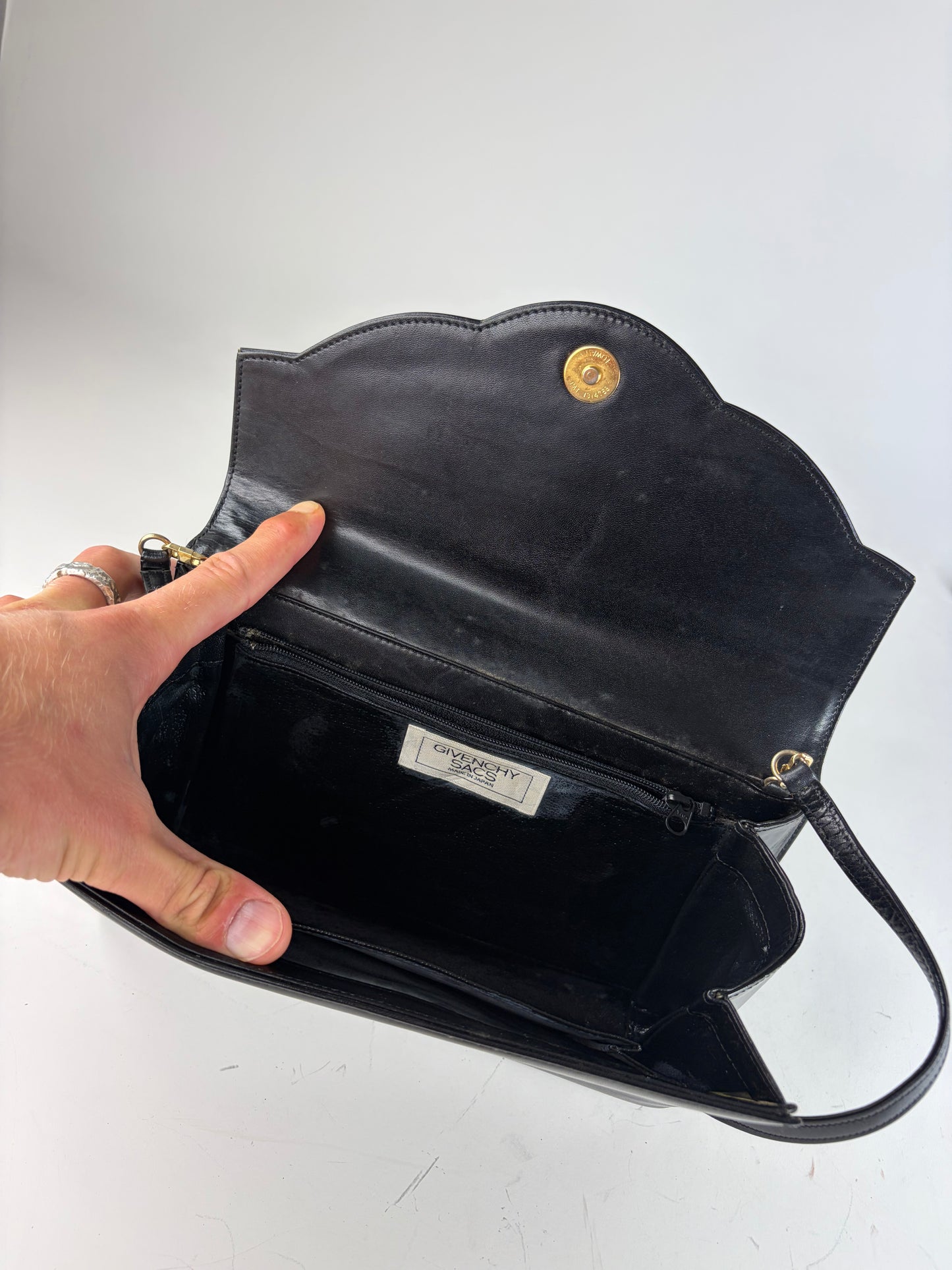 Vintage Givenchy Leather Evening Bag Black Gold Clasp