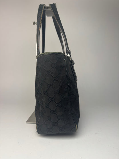 Vintage Gucci Monogram Leather canvas tote bag black