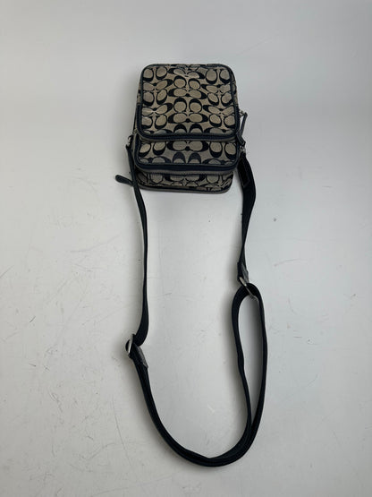Vintage Coach Canvas Crossbody Bag Beige Black Silver